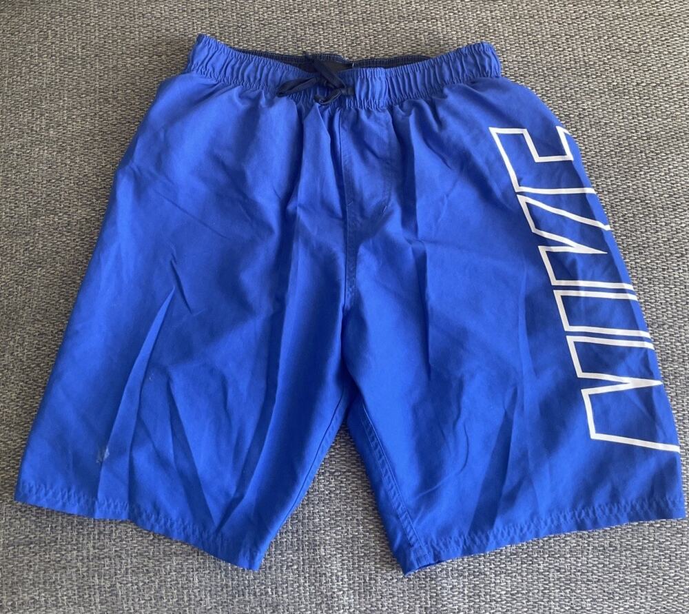 Nike Swimming Shorts Men’s M Blue Elastic Waist Drawstring Lined Surfing Trunks